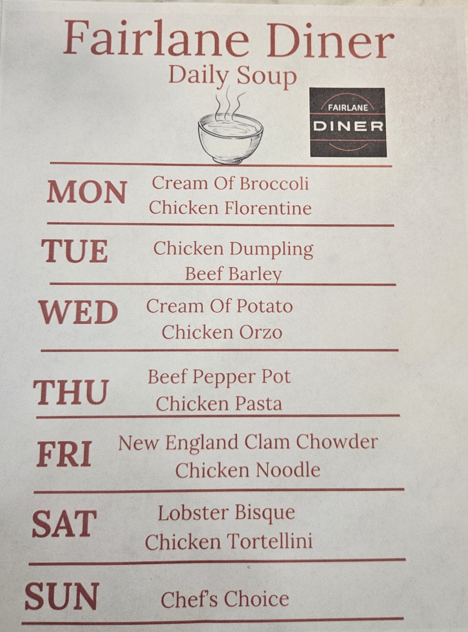 Fairlane Diner Soup Menu Fairlane Diner Soup Menu