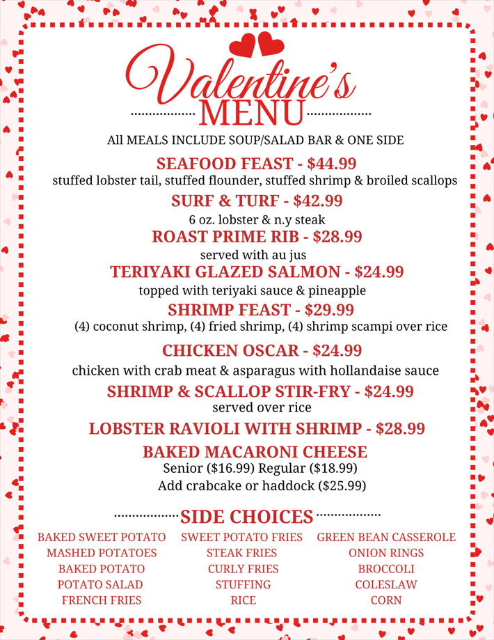 Valentine's Day Menu Fairlaine Diner